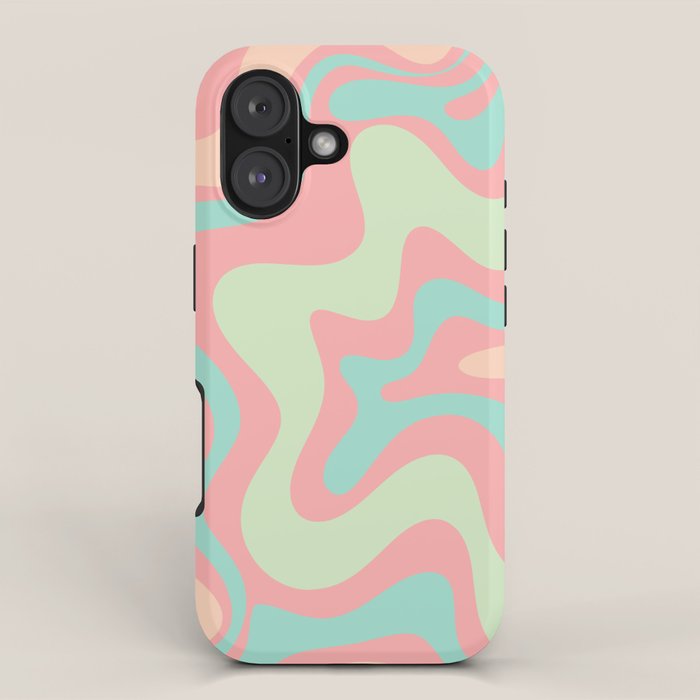 Retro Liquid Swirl Abstract Pattern In Pastel Sherbet Blush Pink And Mint Iphone Case
