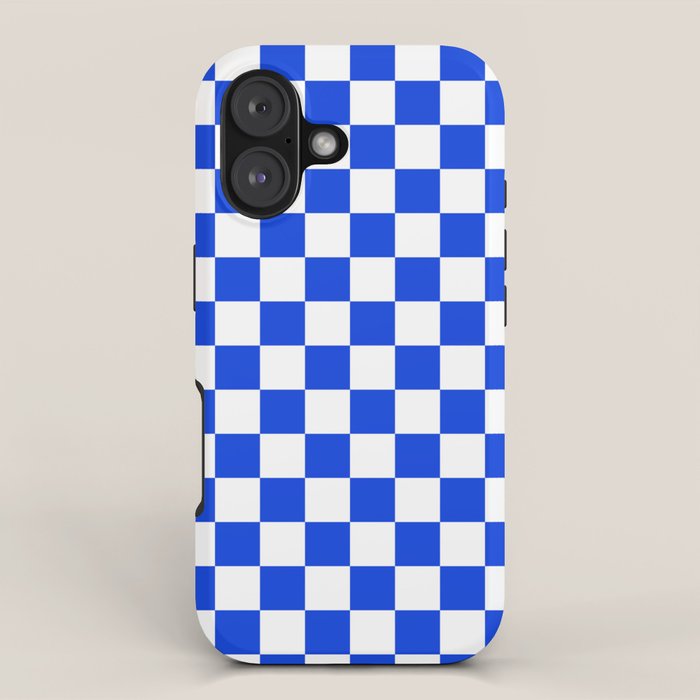 Checkerboard Check Checkered Pattern In Royal Blue And White  Iphone Case