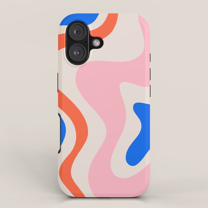 Retro Liquid Swirl Abstract Pattern Square Pink, Orange, And Royal Blue Iphone Case
