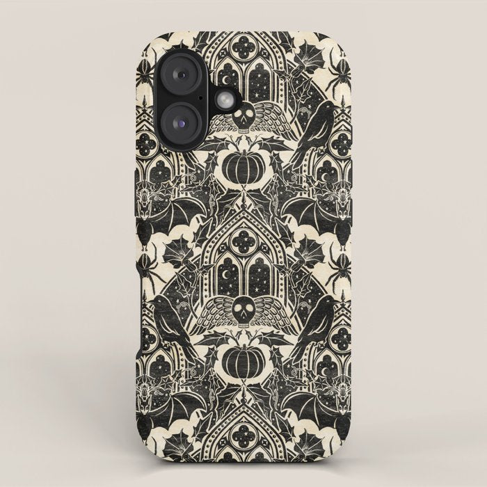 Gothic Halloween Damask - Black And Cream Iphone Case