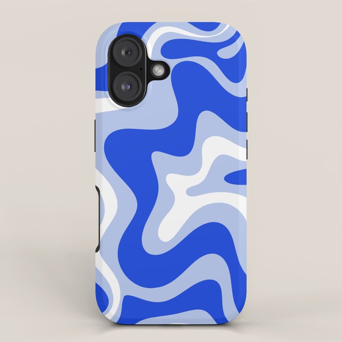 Retro Liquid Swirl Abstract Pattern Royal Blue, Light Blue, And White  Iphone Case