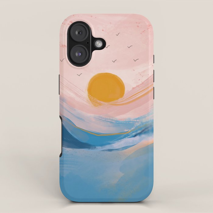 Pink And Blue Abstract Art Ocean And Sunrise Iphone Case