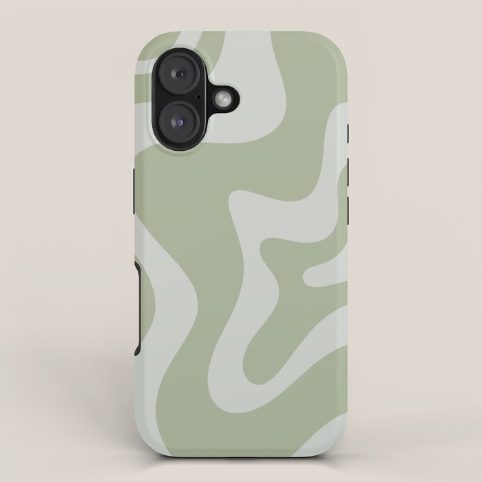 Retro Liquid Swirl Abstract Pattern In Sage Green Iphone Case