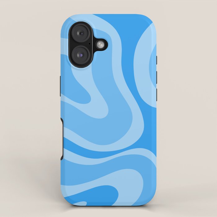 Modern Retro Liquid Swirl Abstract Pattern In Light Blue And Sky Blue Iphone Case