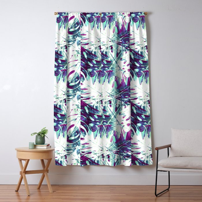 Abstract Leaf Monstera Violet Window Curtain
