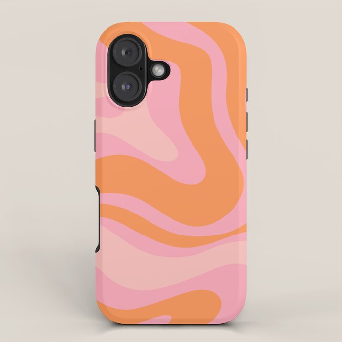 Modern Liquid Swirl Abstract Pattern Square In Retro Pink And Orange Iphone Case