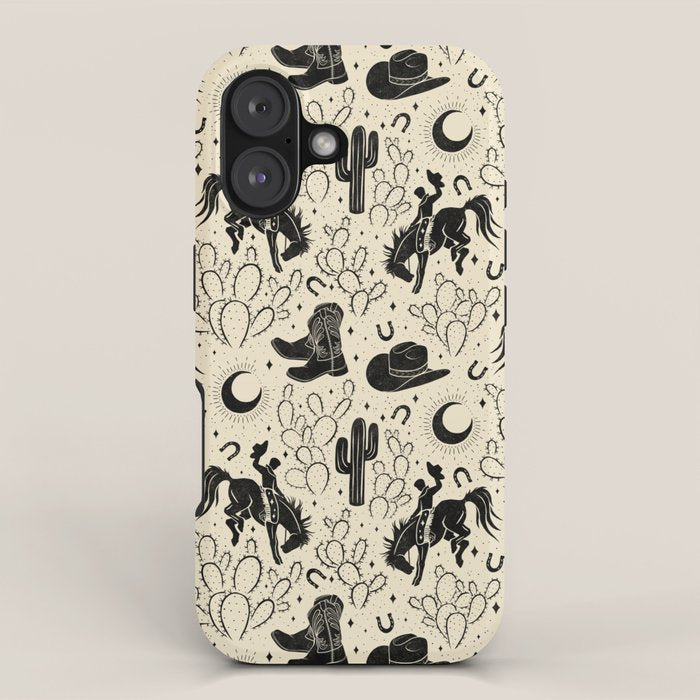 Cowboys And Cacti - Cream And Black Iphone Case