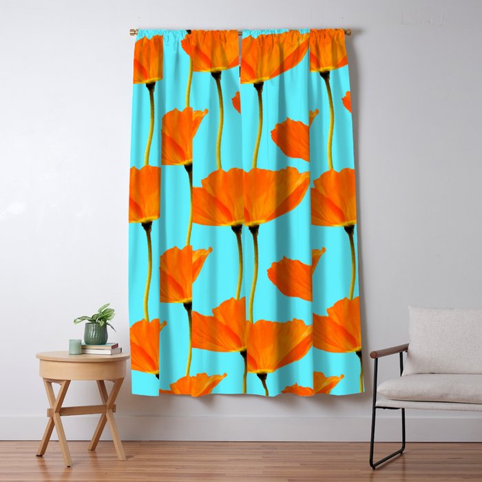 Poppies On A Turquoise Background #Decor #Homestorie #Buyart Window Curtain