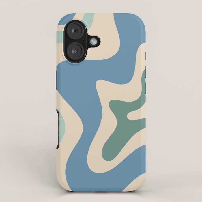 Retro Liquid Swirl Abstract Pattern Blue Aqua Teal Beige Iphone Case