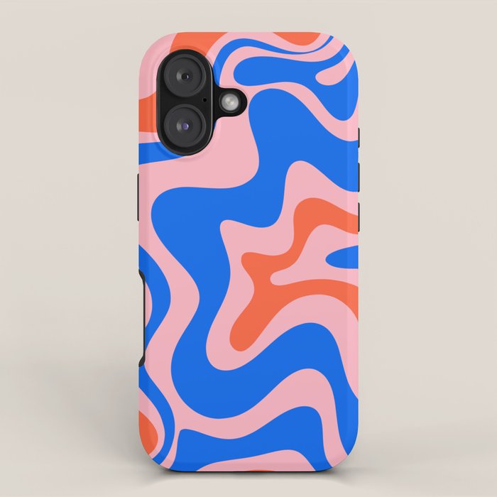 Retro Liquid Swirl Abstract Pattern In Pink, Red-Orange, And Bright Blue Iphone Case