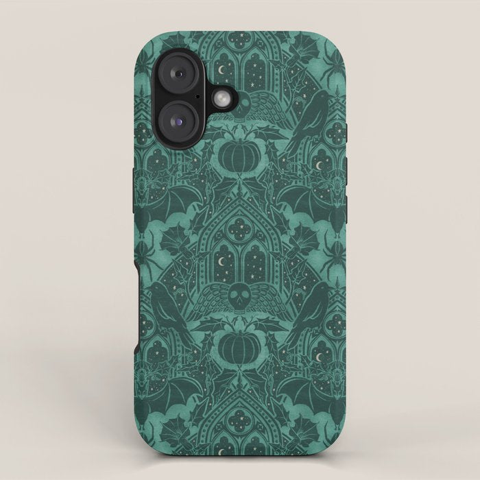 Gothic Halloween Damask - Terrifying Teal Iphone Case