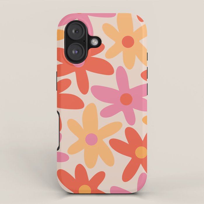 Daisy Time Retro Floral Pattern Pink Orange Iphone Case