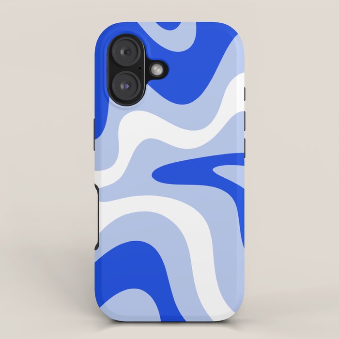 Retro Liquid Swirl Abstract Pattern Square In Royal Blue, Light Blue, And White Iphone Case
