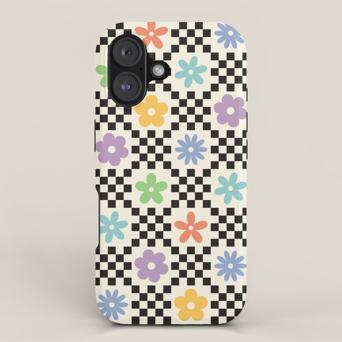 Retro Colorful Flower Double Checker Iphone Case