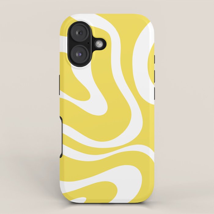 Retro Modern Liquid Swirl Abstract Pattern Square In Lemon Yellow And White Iphone Case