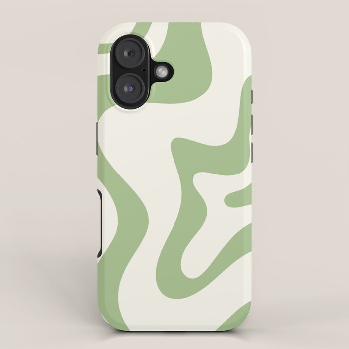 Retro Liquid Swirl Abstract Pattern Square In Light Sage Green And Cream Iphone Case