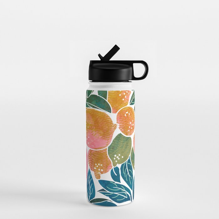 Lemons | Watercolor Modern Boho Botanical Painting | Pastel Summer Jungle Garden Juicy Fresh Water Bottle
