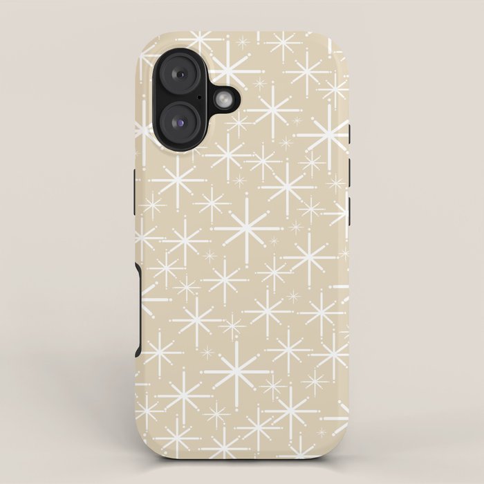 Twinkling Mid Century Modern Starburst Pattern In Light Beige And White Iphone Case