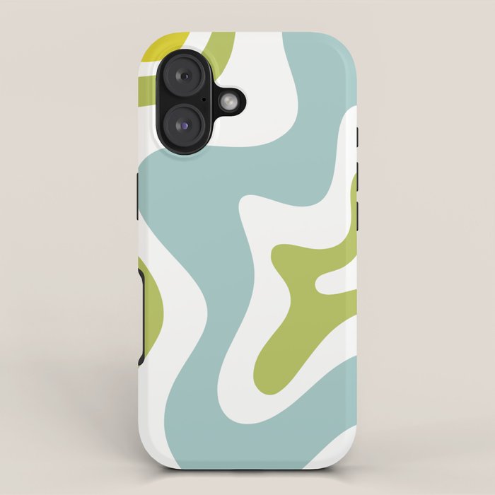 Retro Liquid Swirl Abstract Pattern Square Spring Green Ice Blue White  Iphone Case