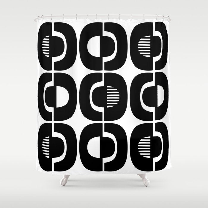 Mid Century Modern Geometric 921 Black And White Shower Curtain