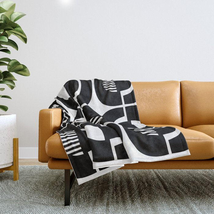 Mid Century Modern Geometric 921 Black And White Throw Blanket