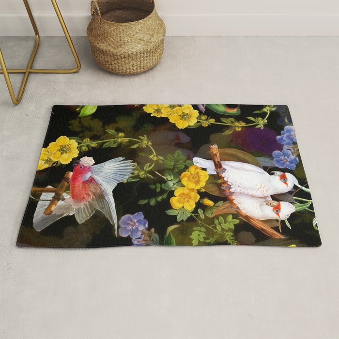 Vintage & Shabby Chic - Tropical Night Bird Flower Garden Rug