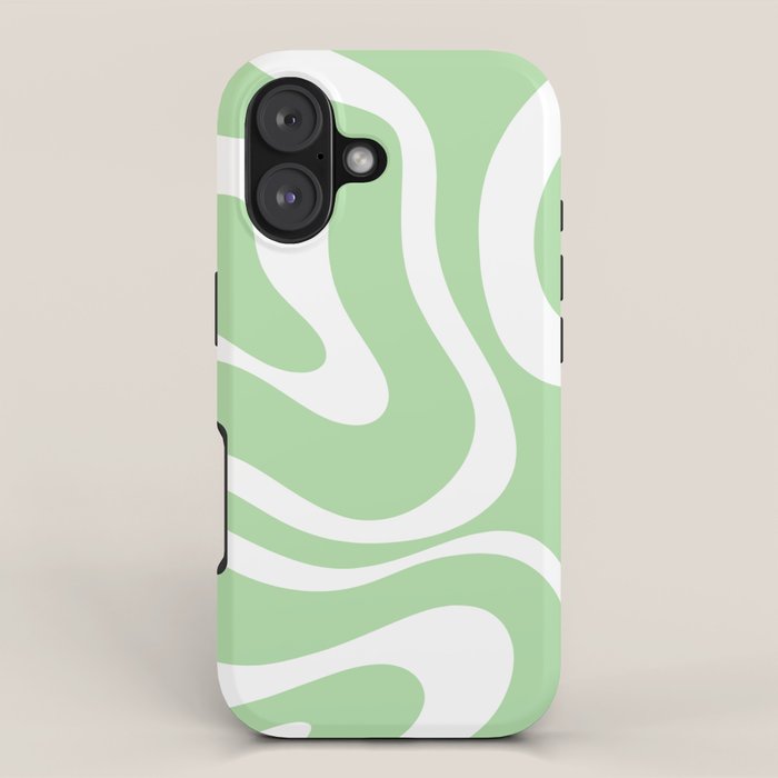 Modern Retro Liquid Swirl Abstract Pattern In Light Matcha Tea Green And White Iphone Case