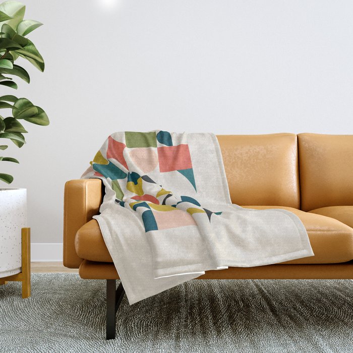 Mid Century Modern Abstract Colorful Shapes Funky Cool Minimalist Pattern Throw Blanket