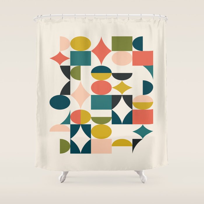 Mid Century Modern Abstract Colorful Shapes Funky Cool Minimalist Pattern Shower Curtain