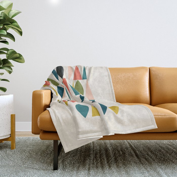 Mid Century Modern Abstract Colorful Shapes Funky Cool Minimalist Pattern Throw Blanket