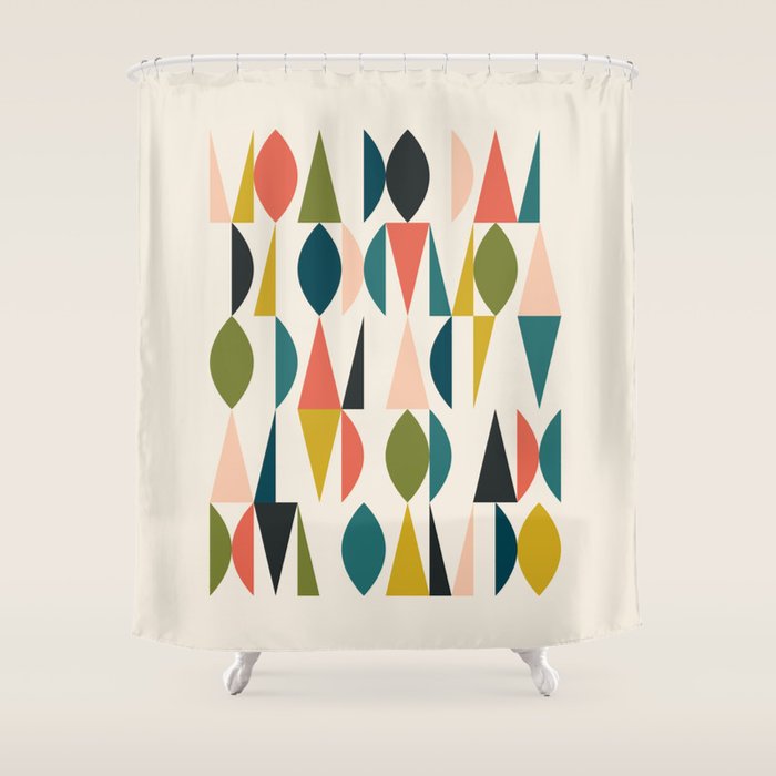Mid Century Modern Abstract Colorful Shapes Funky Cool Minimalist Pattern Shower Curtain
