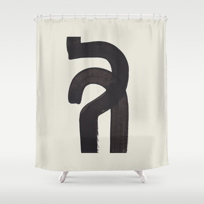 Black & White Minimalist Abstract Shapes Patterns Black Ink Painting Shower Curtain