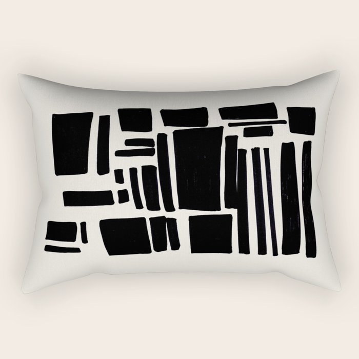 Black & White Minimalist Abstract Shapes Patterns Black Ink Painting Rectangular Pillow