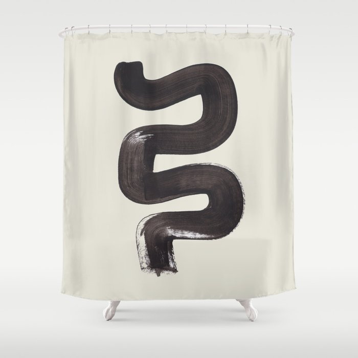 Black & White Minimalist Abstract Shapes Patterns Black Ink Painting Shower Curtain