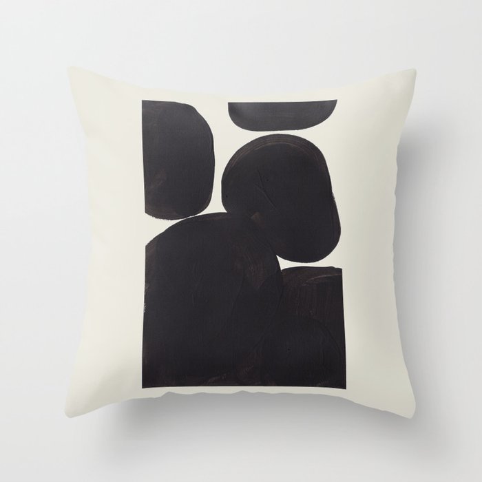 Black & White Minimalist Abstract Shapes Patterns Black Ink Painting Throw Pillow