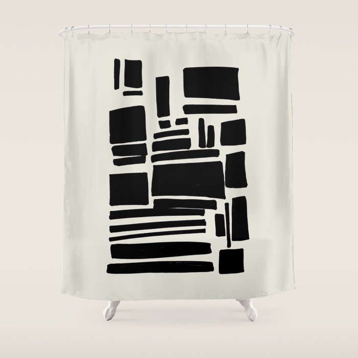 Black & White Minimalist Abstract Shapes Patterns Black Ink Painting Shower Curtain