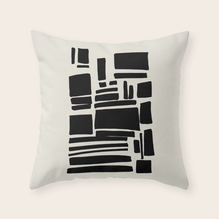 Black & White Minimalist Abstract Shapes Patterns Black Ink Painting Throw Pillow