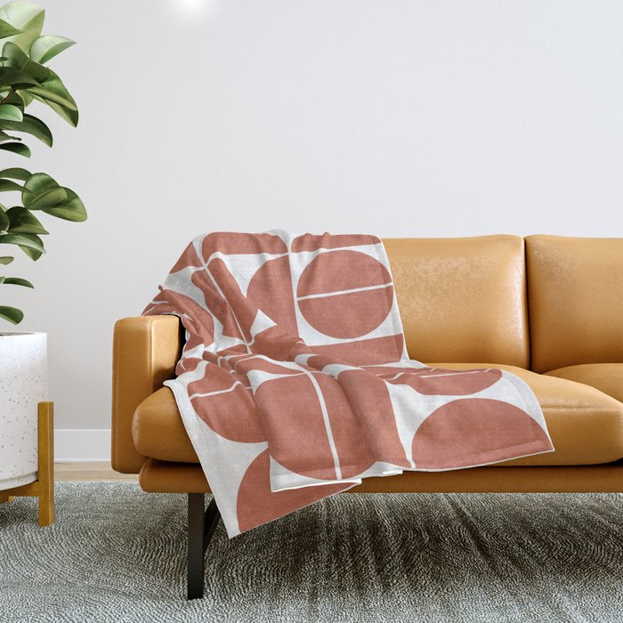 Mid Century Modern Geometric 04 Terracotta Throw Blanket