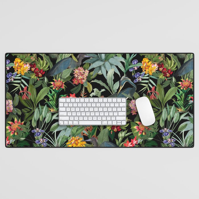 Vintage & Shabby Chic - Midnight Tropical Garden Blue Heron Desk Mat