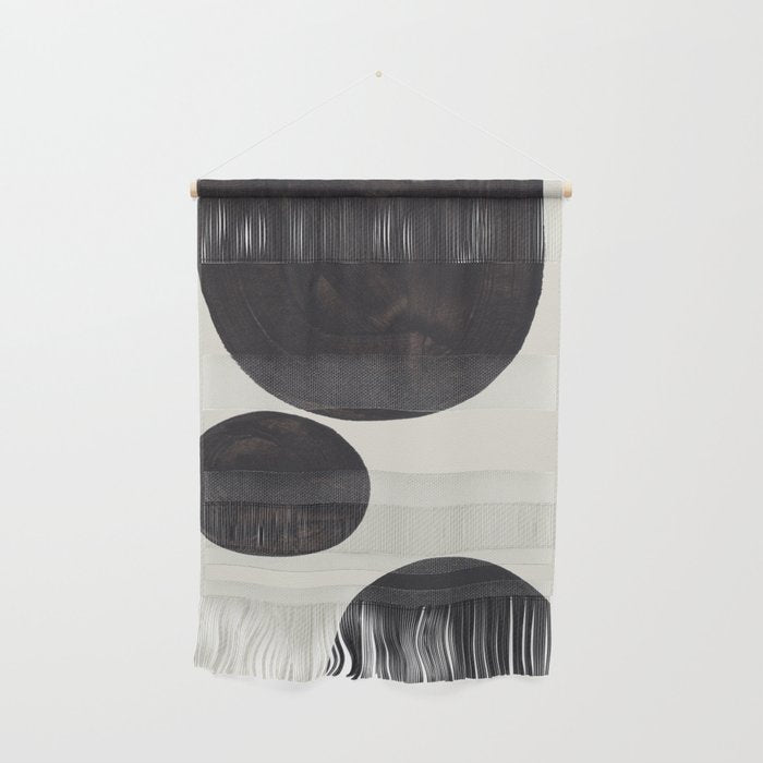 Black & White Minimalist Abstract Shapes Patterns Black Ink Painting Wall Hanging