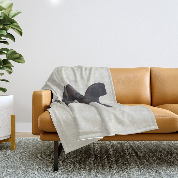 Black & White Minimalist Abstract Shapes Patterns Black Ink Painting Throw Blanket