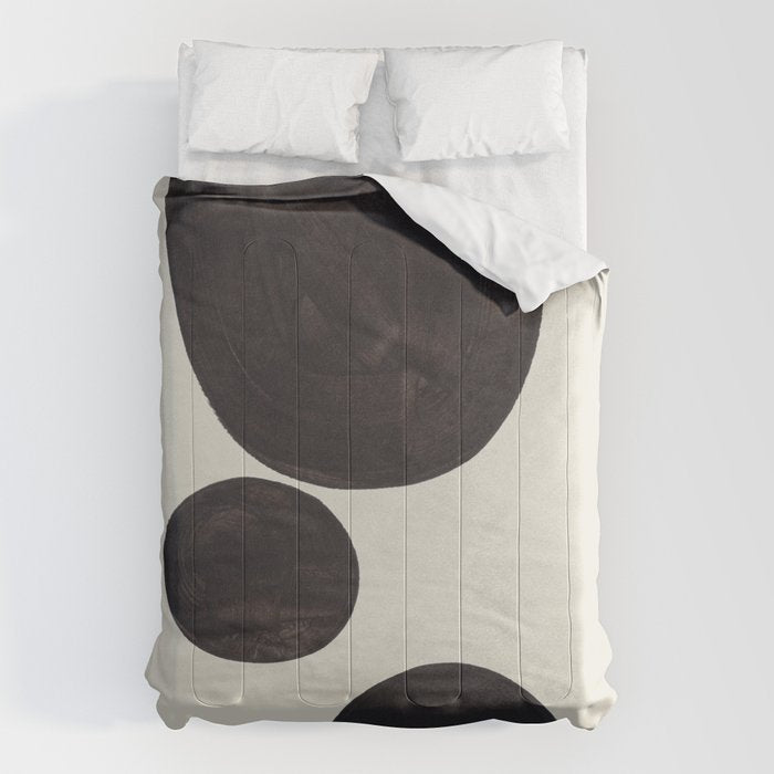 Black & White Minimalist Abstract Shapes Patterns Black Ink Painting Comforter