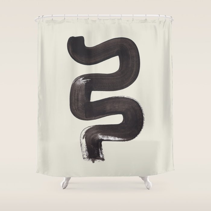 Black & White Minimalist Abstract Shapes Patterns Black Ink Painting Shower Curtain