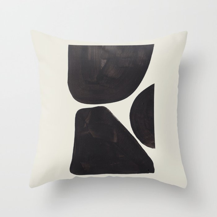 Black & White Minimalist Abstract Shapes Patterns Black Ink Painting Throw Pillow