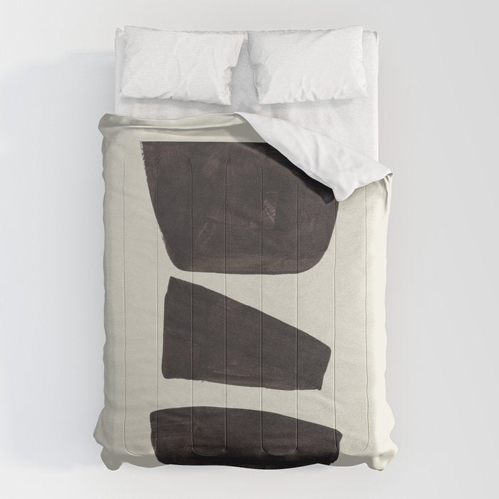 Black & White Minimalist Abstract Shapes Patterns Black Ink Painting Comforter