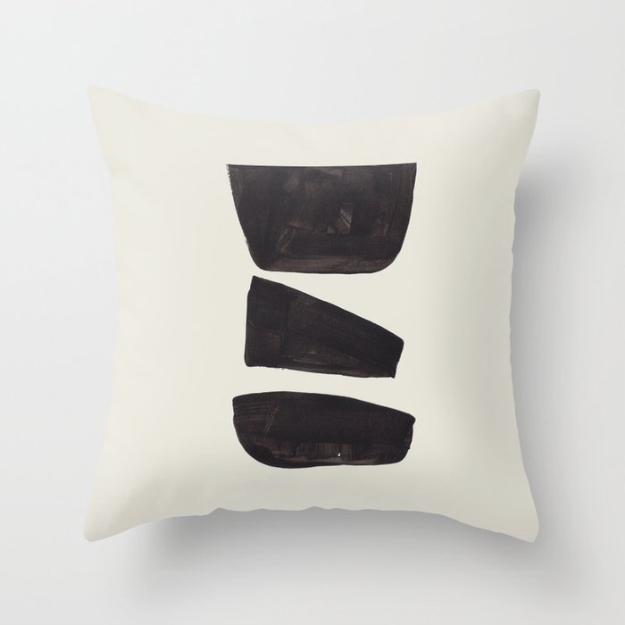 Black & White Minimalist Abstract Shapes Patterns Black Ink Painting Throw Pillow