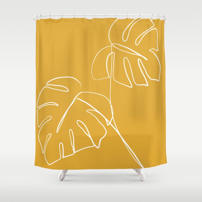 Monstera Minimal - Yellow Shower Curtain