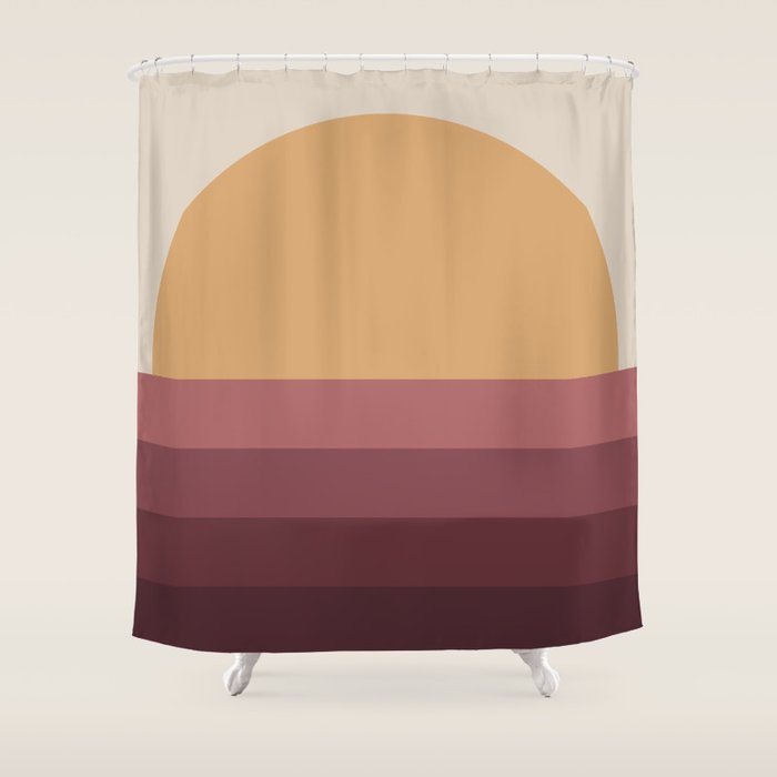 Minimal Retro Sunset Sunrise - Burgundy Ruby Red Shower Curtain