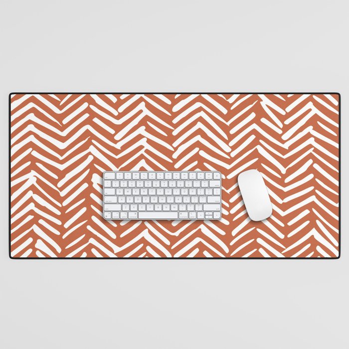 Boho, Abstract, Herringbone, Pattern, Terracotta Desk Mat