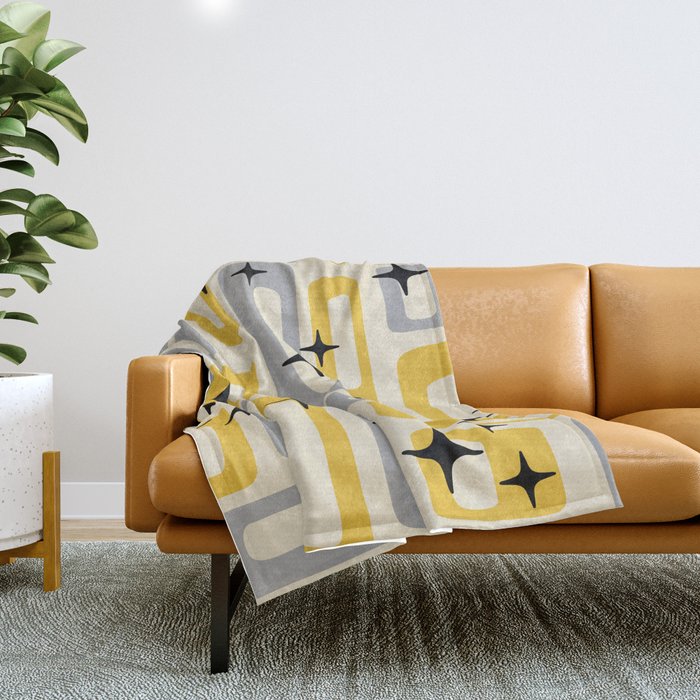 Retro Mid Century Modern Abstract Pattern 226 Yellow And Gray Throw Blanket
